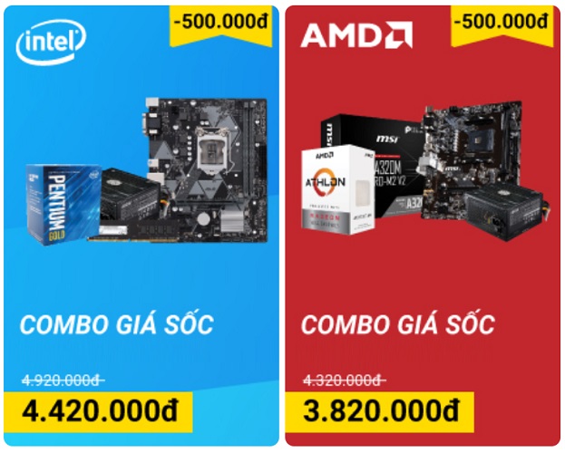 Mua Combo linh kiện máy tính giá sốc: Mainboard + CPU + RAM + Nguồn.